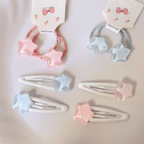 Children's cute star small rubber band fine glitter transparent five-pointed star hairpin hair band sweet baby girl headwear Korean version
