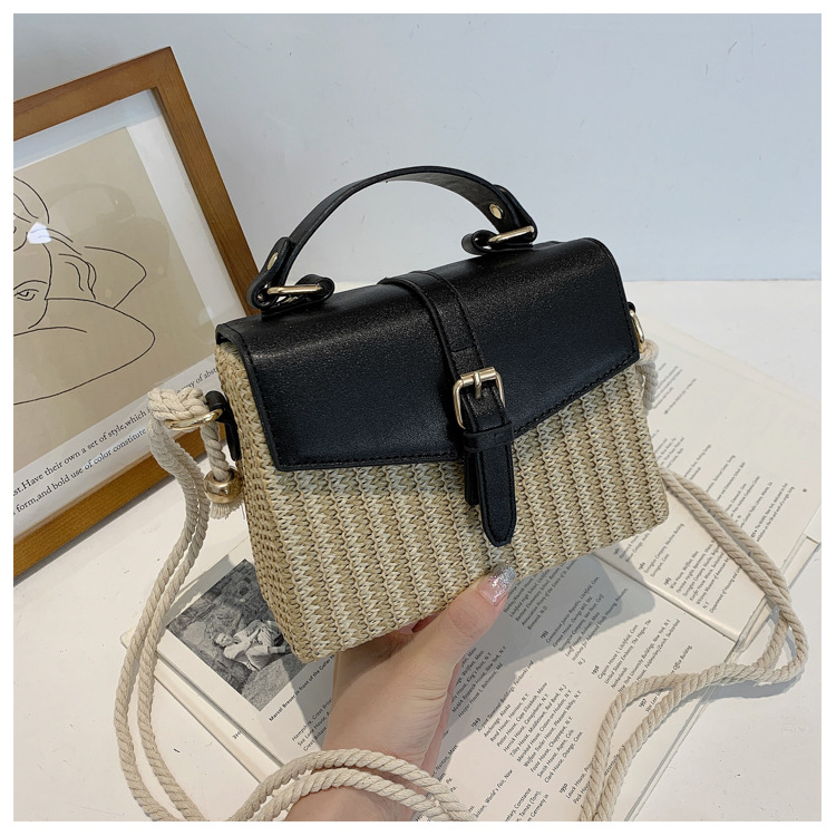 Fashion Contrast Color Straw Messenger Portable Small Square Bag Wholesale display picture 30