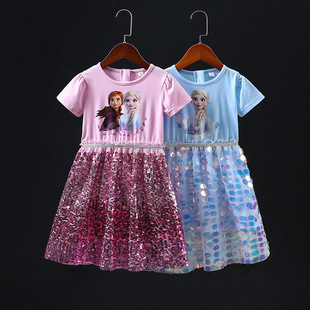 Girl's Dress Foreign Trade Summer New Style Western Style Children's Watch Performance Dancing Girl's Princess Dress Sequin Vessel Dress
