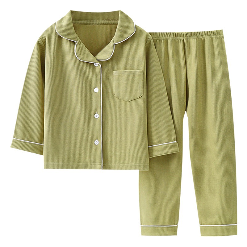 Develvet Pijamas para niños y niñas nuevo Otoño e Invierno de manga larga de dos piezas conjunto de niños y niñas solapa homewear