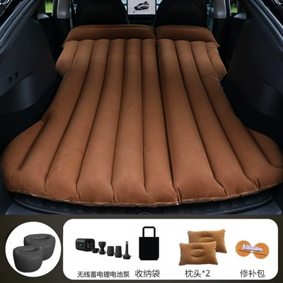 Sleeping Tool, Folding Bed, Camping — Vehicle-mounted inflatable bed - brown-tesla-model-y-with-black-wireless-battery-pump-round-stanchion