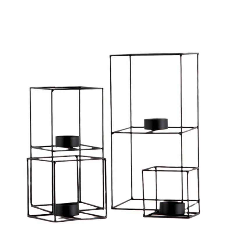 En stock al por mayor moderno simple geométrico líneas Cuboid candelero decoración creativa con velas cena apoyos vela titular