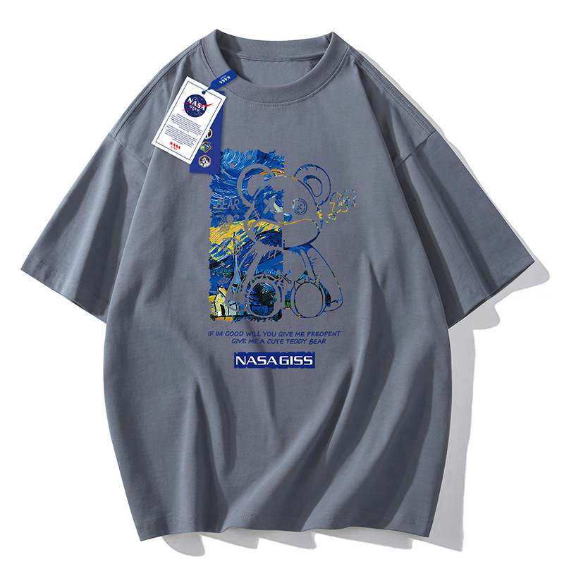 NASAGISS pesado nombre conjunto de los hombres de manga corta Camiseta de la pareja de las mujeres de la marca de moda de verano suelta media manga adolescentes