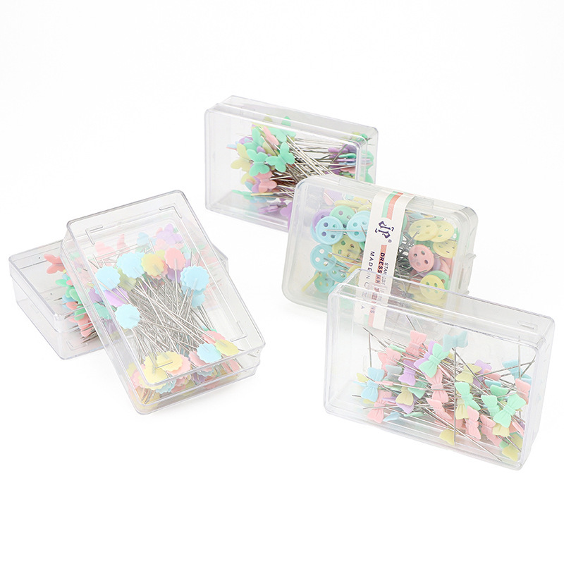 80/caja de botones de plástico aguja de posicionamiento de mariposa ropa de posicionamiento de corte tridimensional alfiler fijo aguja de posicionamiento de color