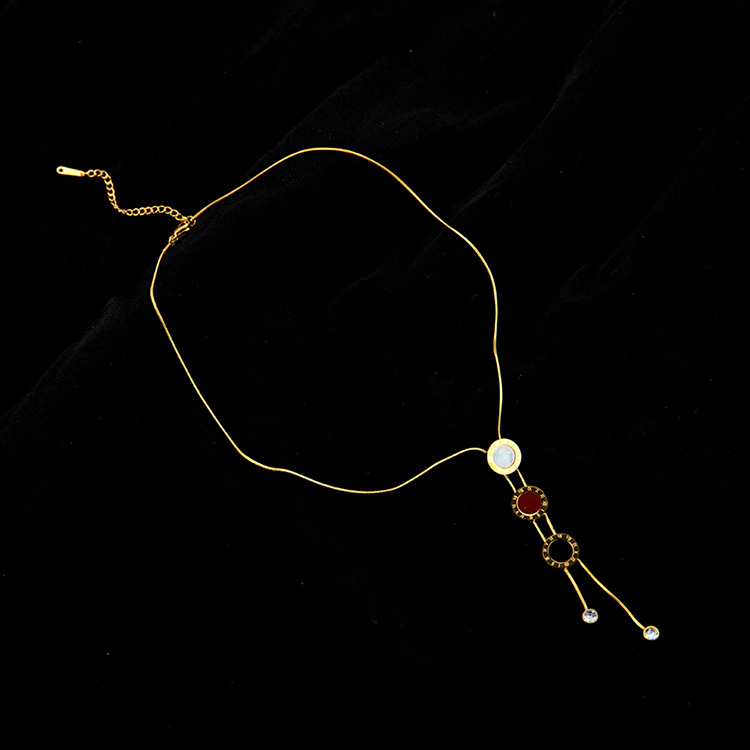 Fashion Letter Titanium Steel Plating Shell Zircon Pendant Necklace 1 Piece