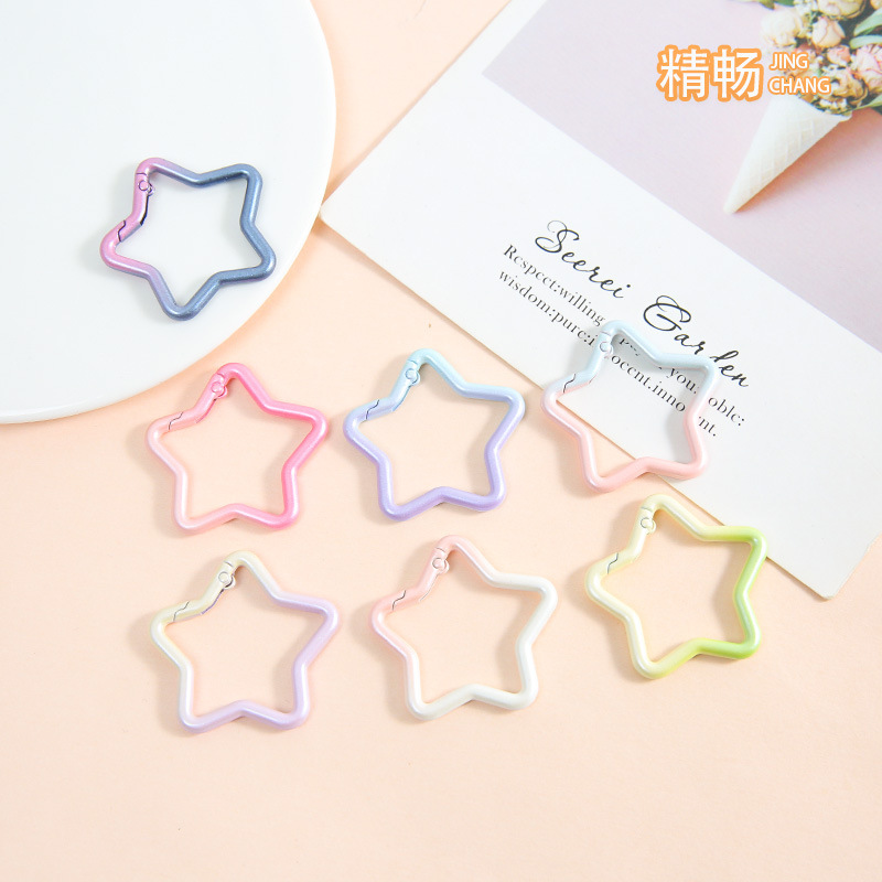 Creative Gradient Zinc Alloy Five-Pointed Star Spring Buckle Painted Keychain DIY Handmade Accessory Connecting Ring Wholesale