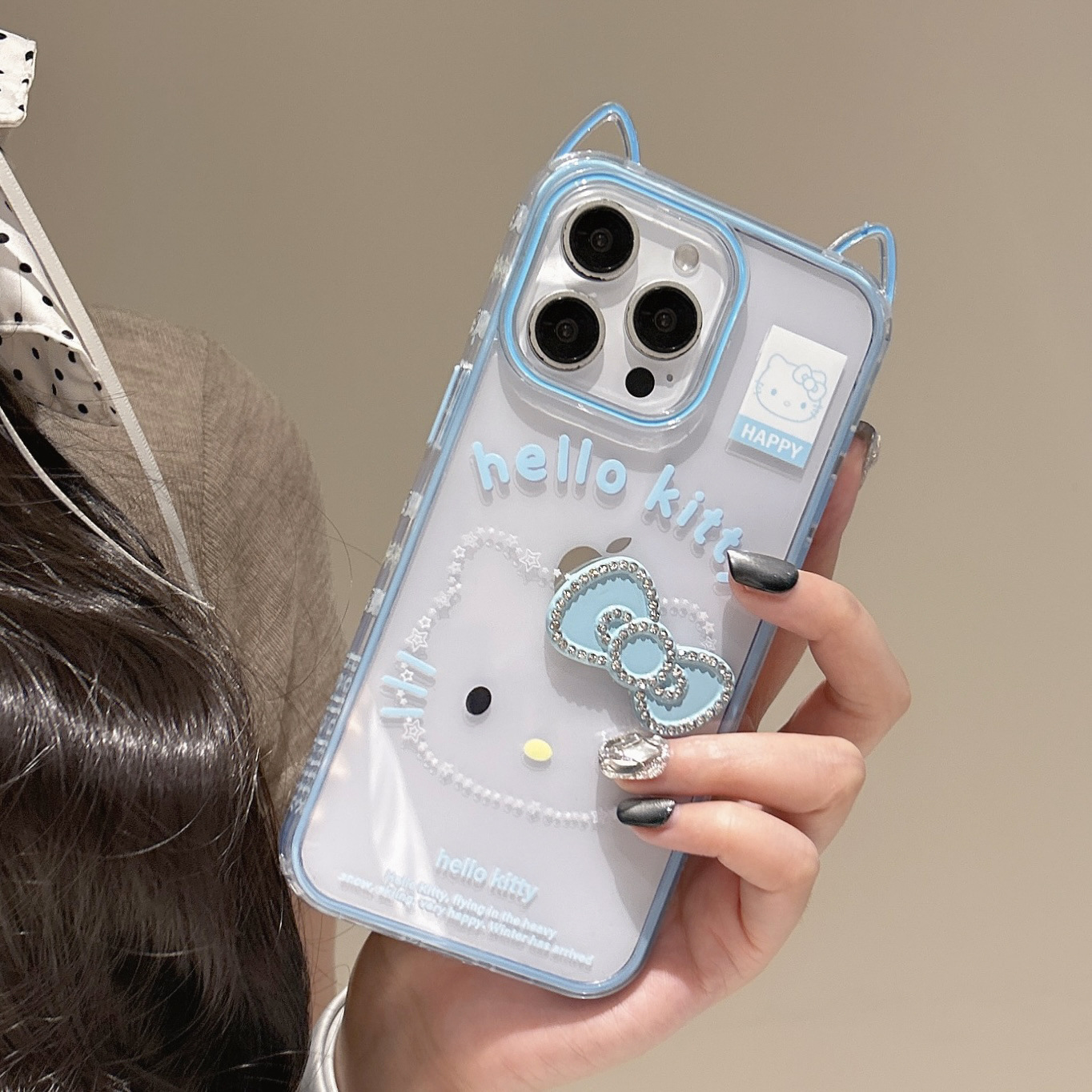 Dibujos animados lindo emoji KT gato para Apple 15ProMax funda para teléfono móvil 16Pro lazo 14/13 nuevo 16PM