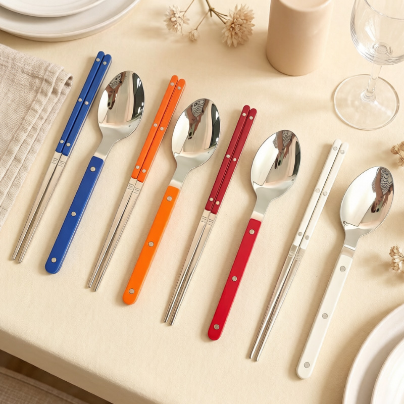 Korean-Style Light Luxury 316 Stainless Steel Chopsticks and Spoon Set, Colorful Ins-Style Dining Spoon and Chopsticks, Portable Household Tableware Two-Piece Set Korean-Style Light Luxury 316 Stainless Steel Chopsticks and Spoon Set, Colorful Ins-Style Dining Spoon and Chopsticks, Portable Household Tableware Two-Piece Set