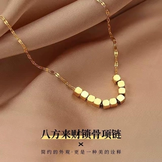 高级感小众八方来财方块碎银子项链女锁骨链颈链不掉色轻奢情人节