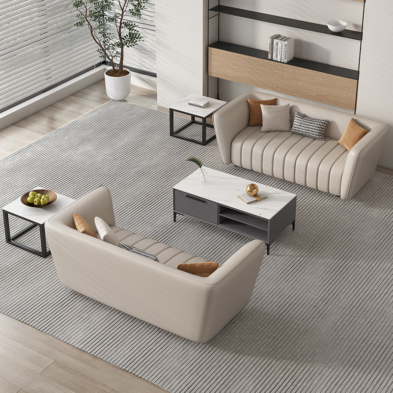 Office Sofa Boss Business Italian minimalista moderno de lujo ligero Estilo crema Recepción Teclas de piano Mesa de centro recta