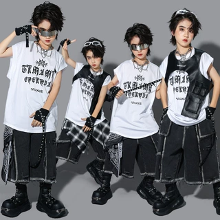 儿童hiphop街舞演出服男童嘻哈马甲套装少儿炸街表演服装男孩潮装