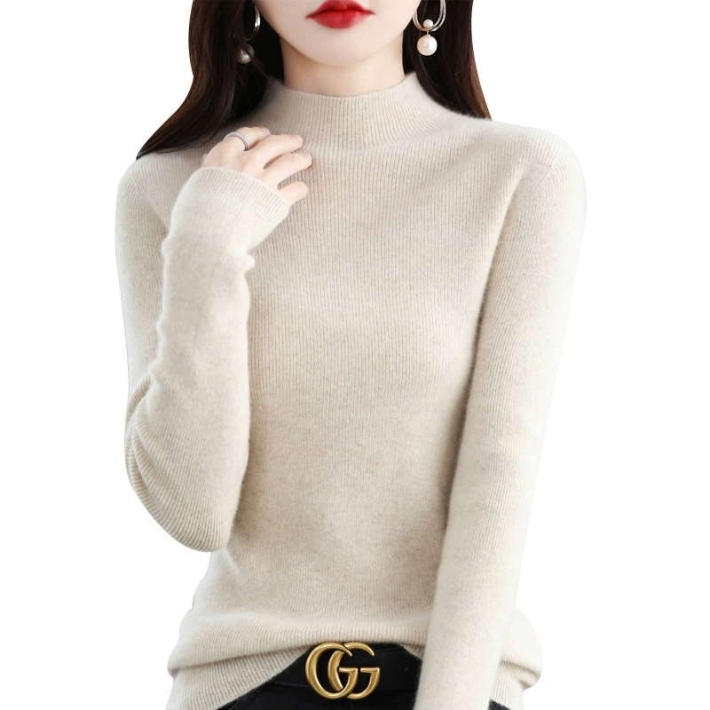 Demi-season woolen knitted sweater, slim fit, high collar, tight