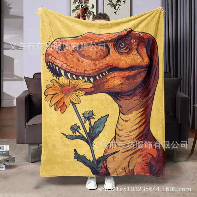 Современный минималистский мультфильм с цветами в руке маленький динозавр одеяло мягкий и удобный фланель
