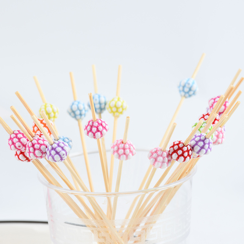 Palos de dientes largos palos de bambú cortos cóctel personalizado palos de fruta tiendas de té de leche desechables horquilla de fruta madera al por mayor