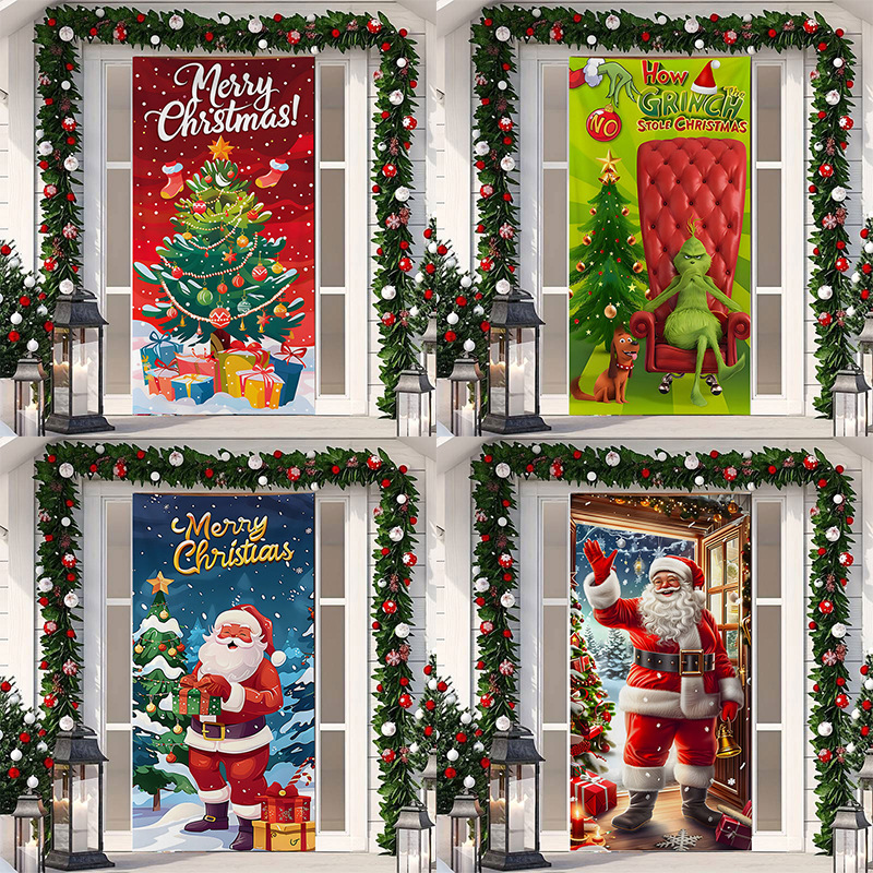 Factory direct supply Christmas cartoon geek door cover new Christmas door stickers home party background cloth Amazon cross-border Factory direct supply Christmas cartoon geek door cover new Christmas door stickers home party background cloth Amazon cross-border