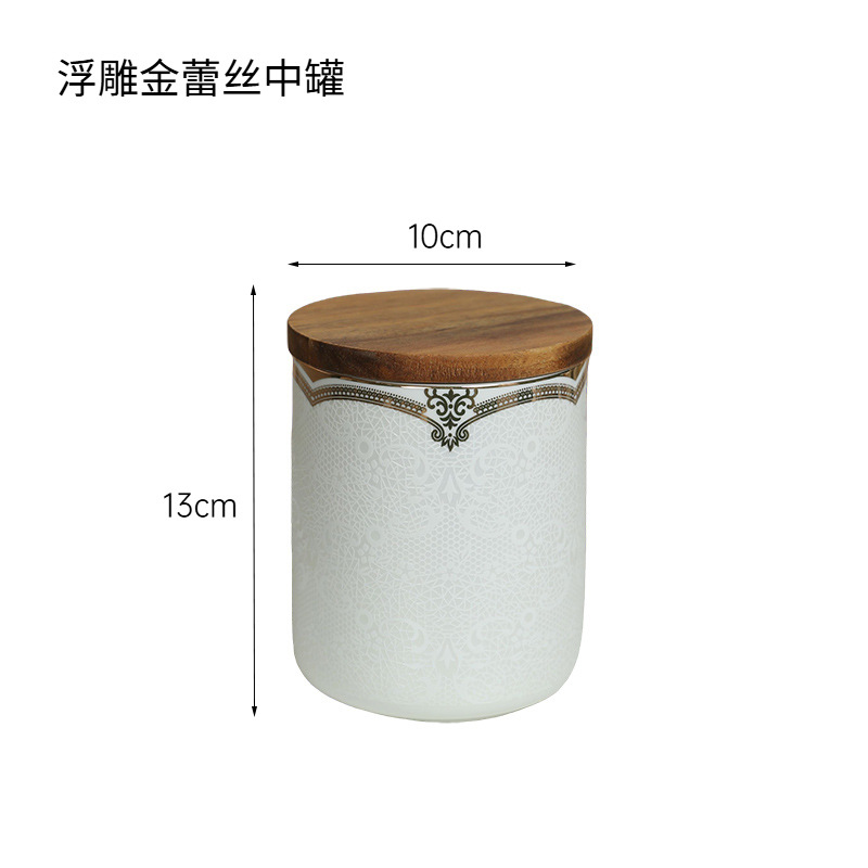 Tarro de almacenamiento de cerámica con patrón en relieve moderno, tarro sellado de granos varios, adornos de decoración, tarro de té grande para el hogar y la cocina