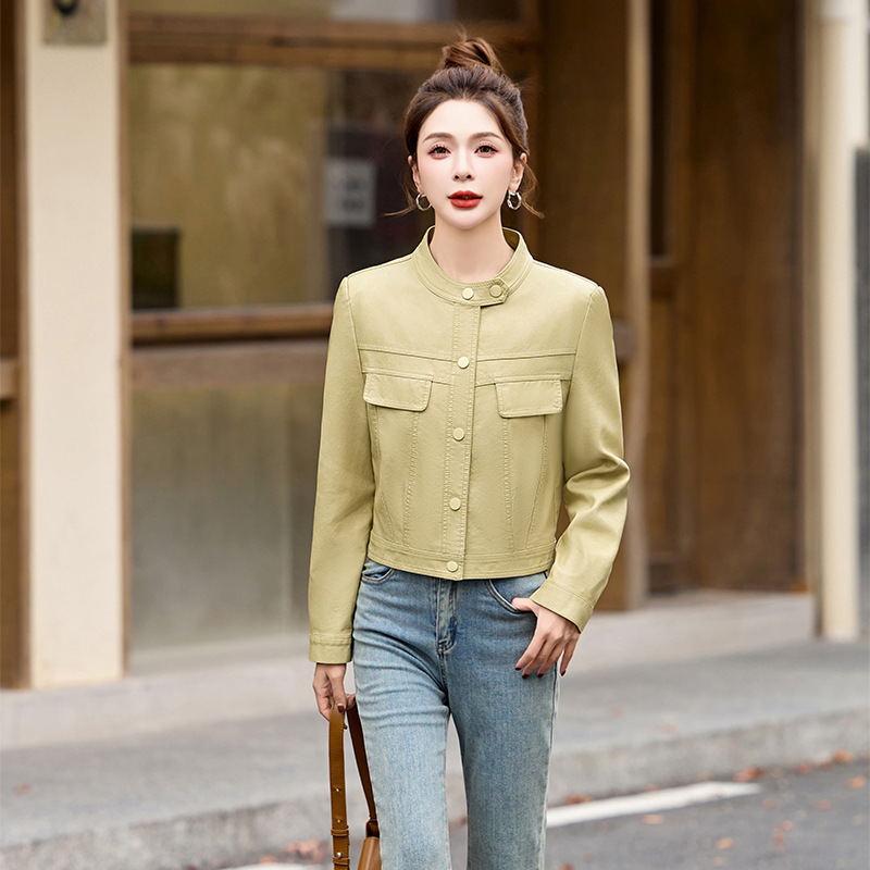 New Short Jacket for Women, Spring and Autumn New Style, Petite Pu Leather Jacket, Stand Collar Women's Leather Jacket Z77611