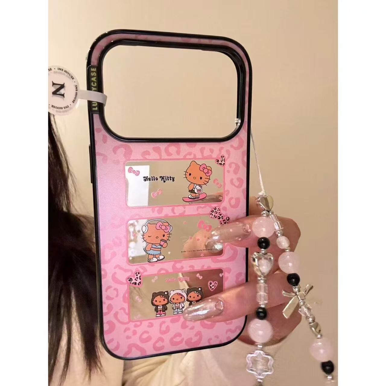 创意ins粉豹纹镂空滑板黑皮猫咪适用ihone17promax苹果16手机壳15