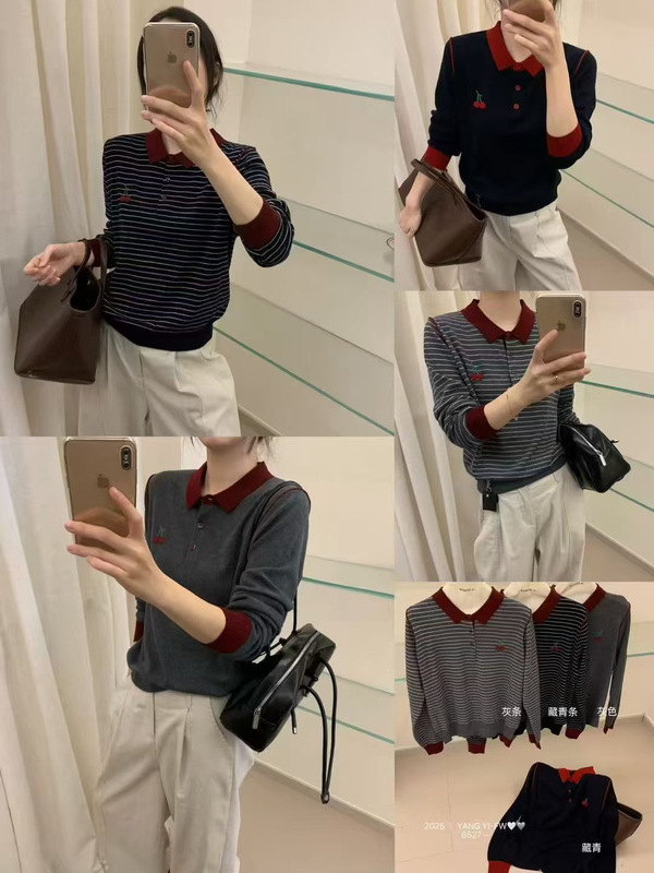 韩系条纹翻领套头羊毛针织衫女装0920-160|undefined
