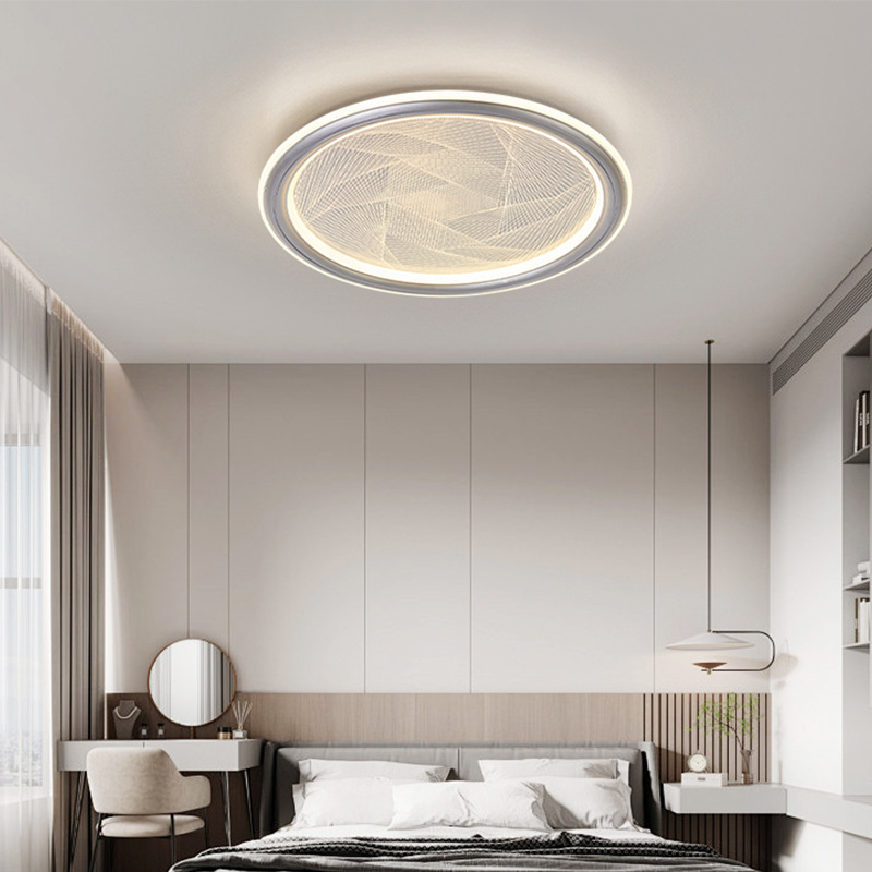 Luz de lujo minimalista redonda lámpara de techo 2024 nueva luz de dormitorio de espectro completo líneas de arte de lámparas de habitación de cristal de diamante