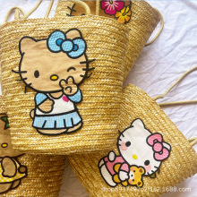 原创哈喽Kitty凯蒂猫女夏季海度假大容量手工草编手提单肩包