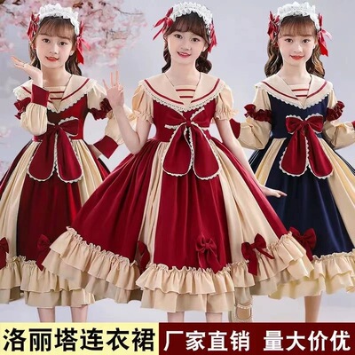 洛麗塔女童連衣裙春秋新款時尚 洋氣兒童公主裙迪士尼女寶寶A子裙