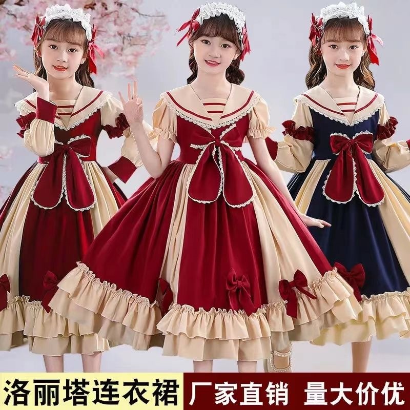 洛麗塔女童連衣裙春秋新款時尚 洋氣兒童公主裙迪士尼女寶寶A子裙