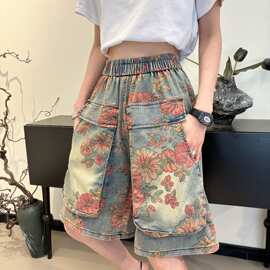 欧货印花牛仔短裤夏天外穿夏季新款洋气字阔时尚复古宽松显瘦潮裤