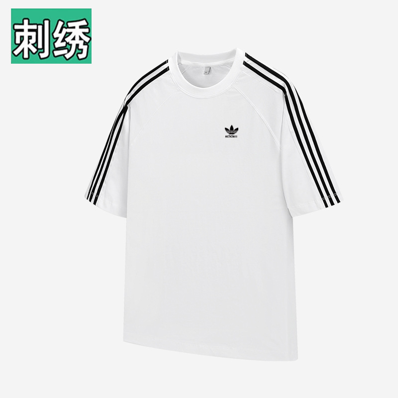 high quality heavyweight 260g short sleeve T-shirt men's 2025 summer clover lovers three bars loose cotton jacket