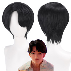 主圣达Skpop猎魔女团cosplay假发Jinu秦宇头皮款沙加男孩黑色短发