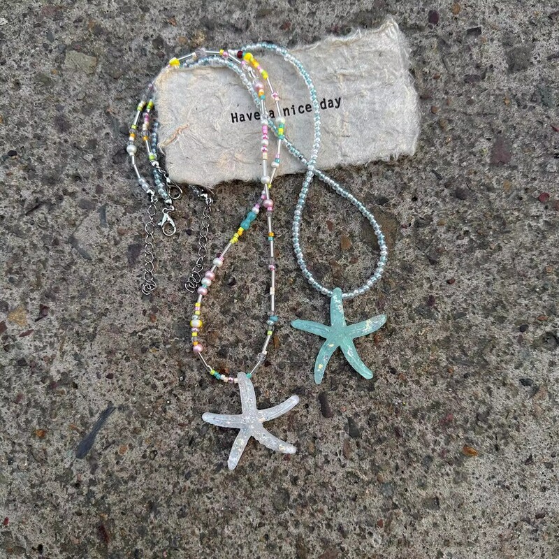 Dancing Starfish Summer Beach Fresh Dopamine Colorful Y2K Stars Beaded Clavicle Chain Sweet Cool Stacked Necklace