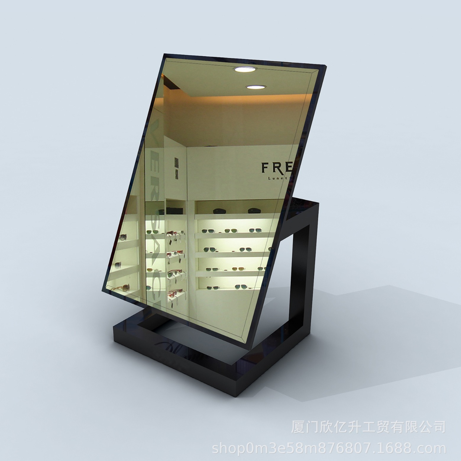 定制眼镜店展示镜子化妆品可翻转金属架创意展示镜商场展示镜
