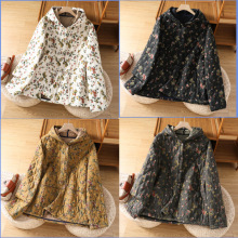 实拍 棉麻碎花棉衣女 2025冬新款文艺复古宽松连帽夹棉保暖棉外套