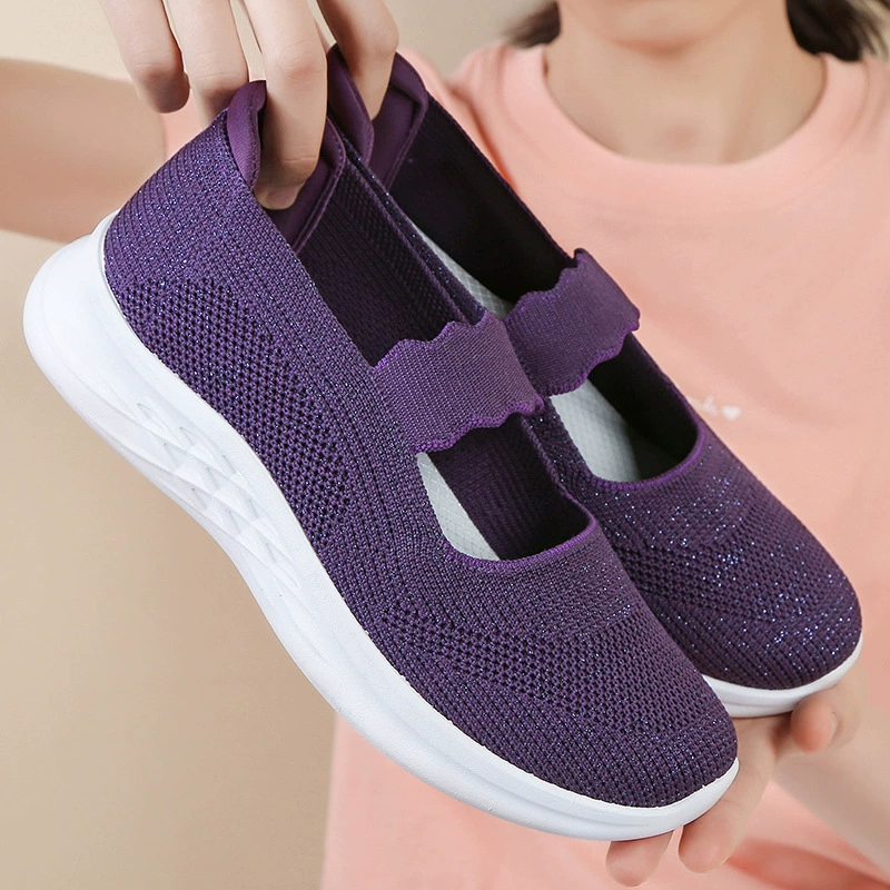 Весенние и осенние дышащие туфли для ходьбы без шнуровки с мягкой подошвой для женщин среднего и старшего возраста, повседневные туфли без шнуровки для мам, доступны оптом.