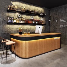 复古收银台酒吧餐厅饭店柜台商用奶茶店前台接待实木弧形转角吧台