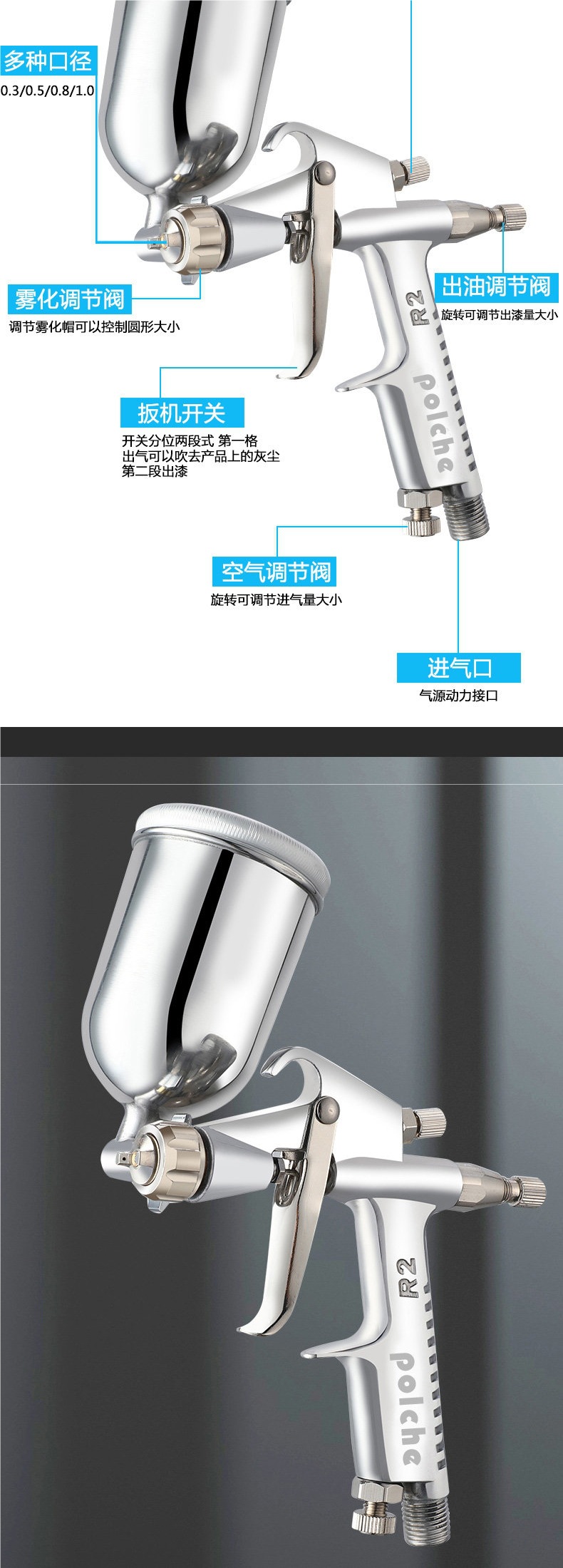 Small repair spray gun R2, small pneumatic spray gun F2, leather care K3, household formaldehyde painting