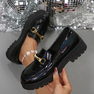 Plus Size British Style Small Leather Shoes for Women 2025 Autum New Round Toe Soft Sole One-Leg Thick Sole Platform Loafers