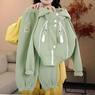 Детский осенний спортивный комплект подходит для мужчин и женщин для девочек для отдыха с капюшоном, в западном стиле, в корейском стиле