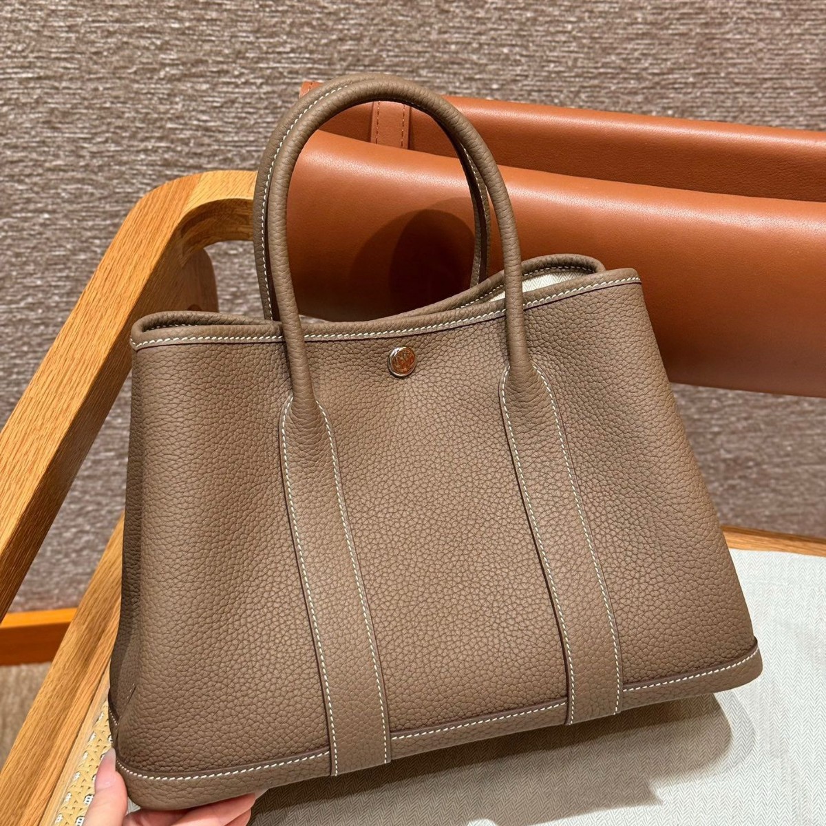 纯手工花园包迷你togo皮23cm手提真皮女包经典时尚手缝蜡线mini