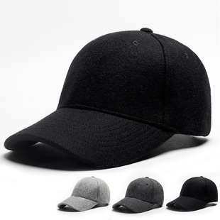 Wool Hat Men's fleece-lined Thickened Winter Warm Big Head Baseball Cap Autumn and Winter plus size Korean Cap