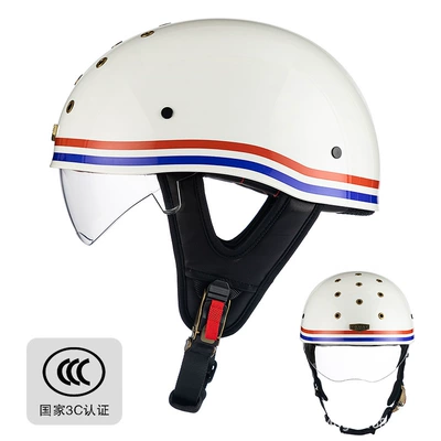 Motosiklet kaskı (dəbilqə) — Retro Half Helmet Breathable - rw016-bright-white-red-line-transparent-endoscope-m-size-52-54cm