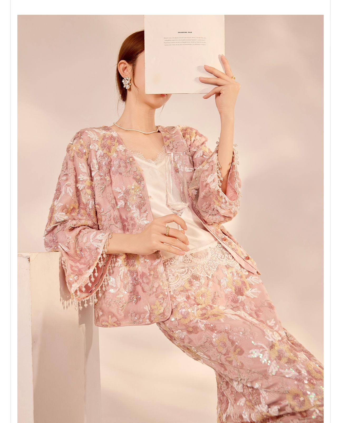 Set áo khoác và chân váy nữ phong cách Tân Trung Hoa thêu sequin cao cấp N2064 — Váy nửa, Áo khoác chi tiết 16
