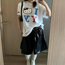 专柜品质过验open 新款Hello猫字母印花短袖 韩国潮牌宽松T恤男女