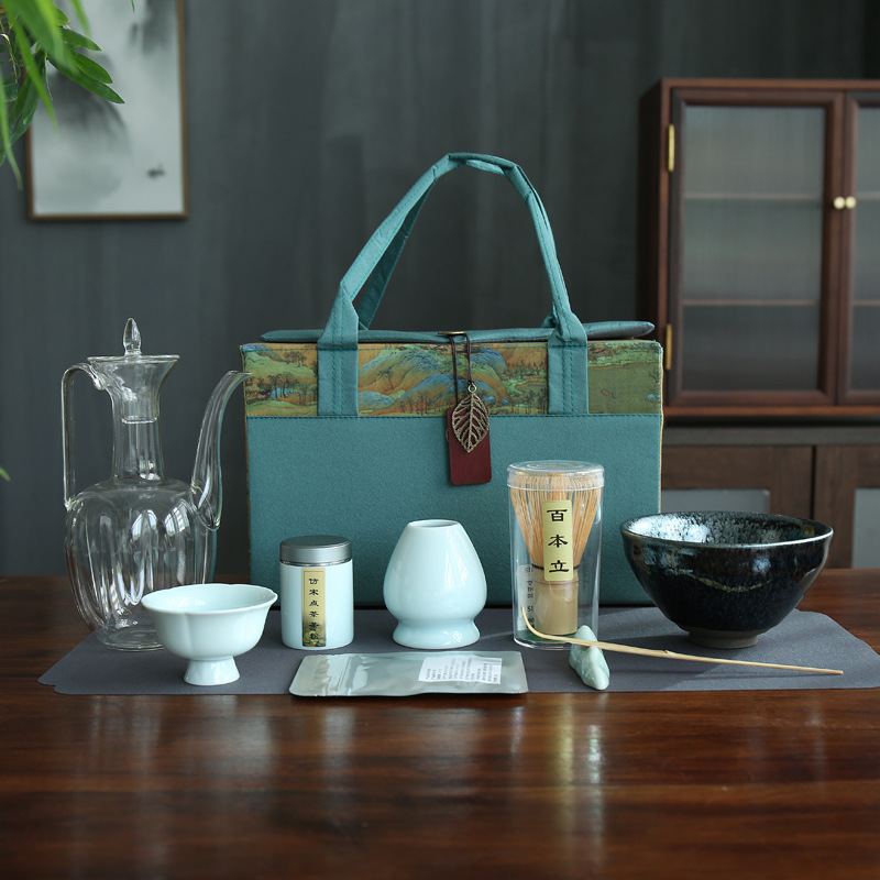 宋代点茶器玻璃壶套组便携茶筅点茶粉兔毫盏茶百戏全套抹茶旅行套