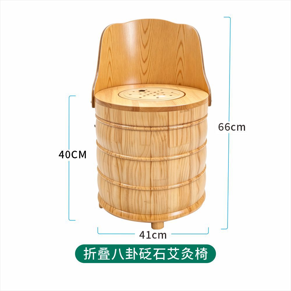 Wooden Moxibustion Chair Foldable Seated Moxa Stool with Backrest for Moxa Stick and Moxa Cone Warming Sessions preparation