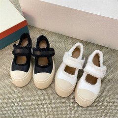 2023 New Arrival White Sneakers with Wide Toe Box, Flat Sole, and Velcro Strap—Stylish Retro Mary Jane Canvas Shoes for Women