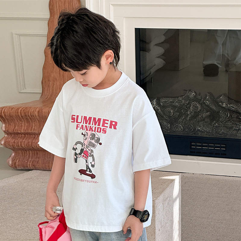 Zhengpinxuan 子供服男の子半袖 Tシャツ子供 2025 新しい夏半袖中大型子供純綿薄手のトップ|undefined