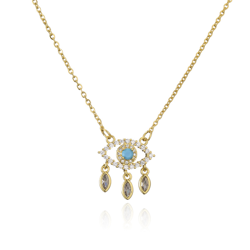 Aogu Cross-Border Supply Amazon Hot Sale Copper Micro Inlaid Zircon Ornament Gold Small Eye Pendant 