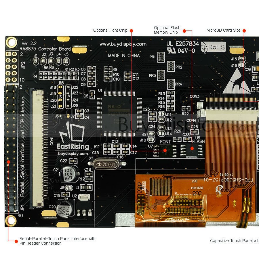 [5 дюймов TFT LCD цветной жидкокристаллический дисплей с контроллером RA8875/сенсорный экран на емкостной панели/серийный интерфейс]