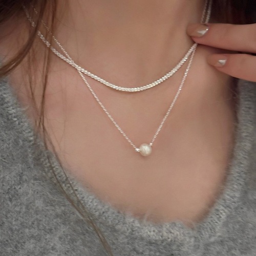 Double Layer Pearl Full Sky Star Necklace Women Simple Fashion Personality Creative S925 Silver Clavicle Chain Internet Famous Versatile Neck Chain 